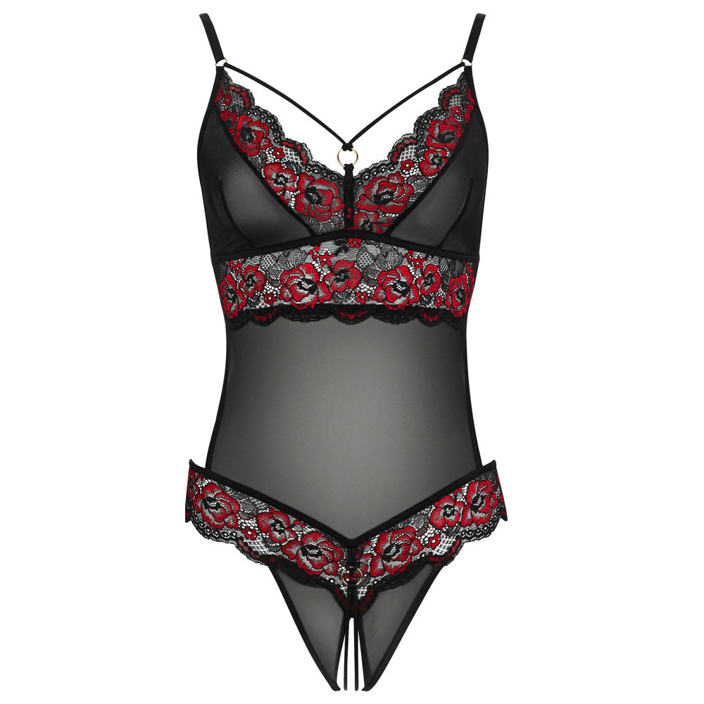 Body-tanga Aberto Preto/Vermelho