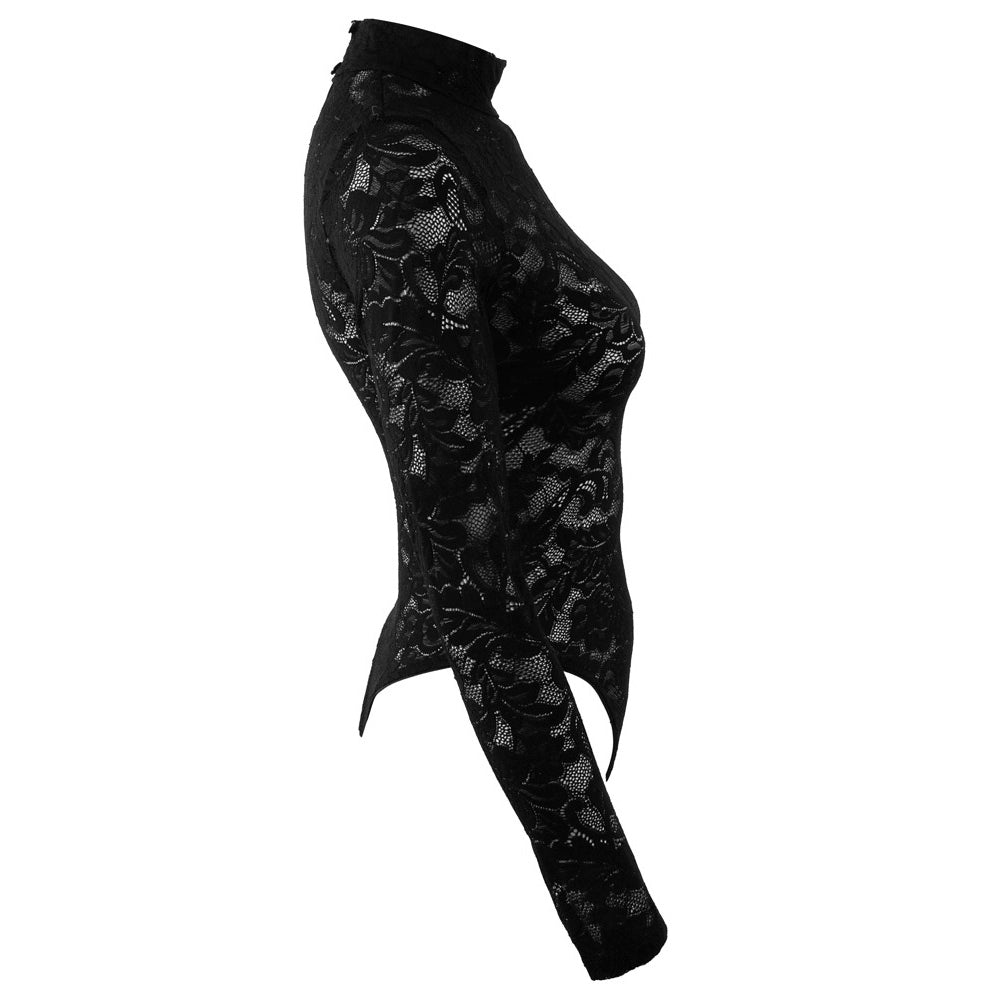 Body-Tanga de Renda Floral Preta