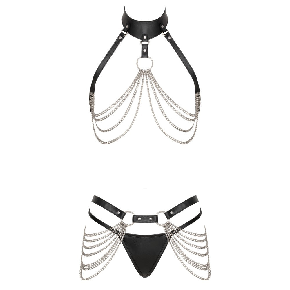 Conjunto Arnês Preto Correntes