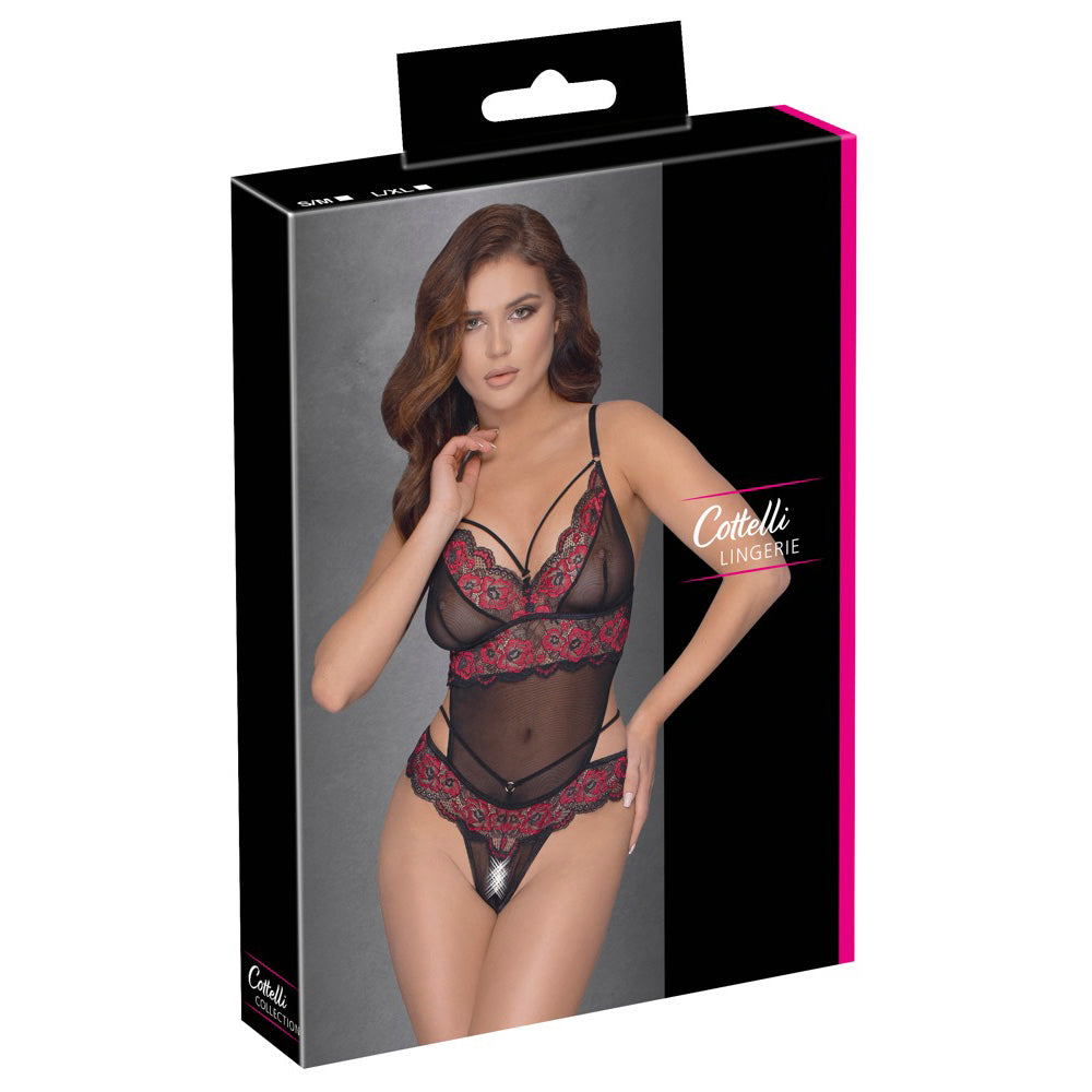 Body-tanga Aberto Preto/Vermelho