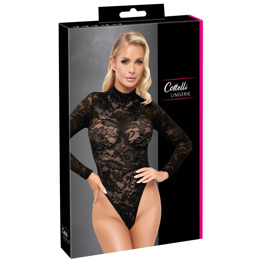 Body-Tanga de Renda Floral Preta