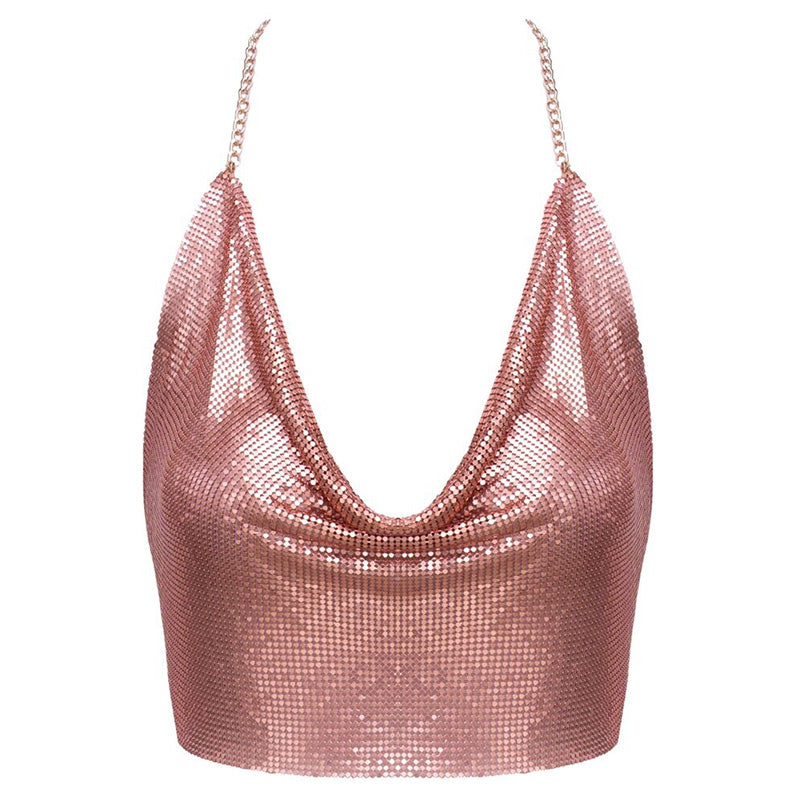 Top de Metal Rose Gold com Decote Caído