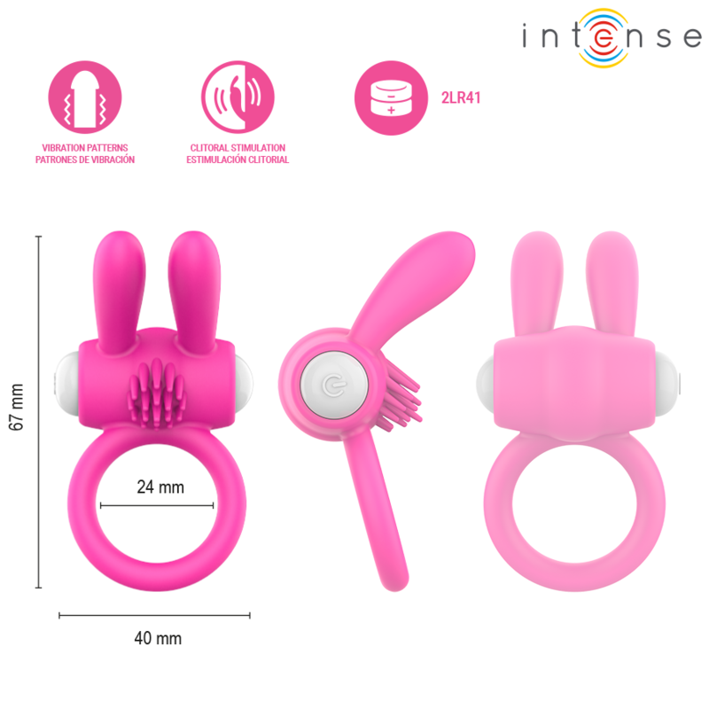 Anel Peniano Vibratório Intense Hopps com Estimulador Rosa