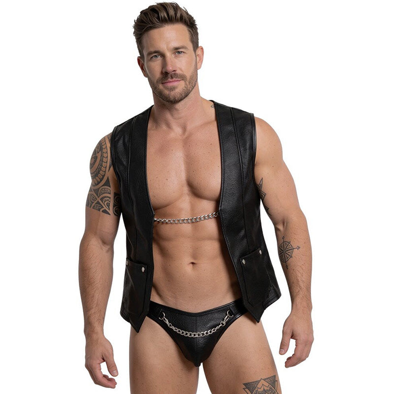 Colete Estilo Biker em Pele Sintética com Corrente Svenjoyment