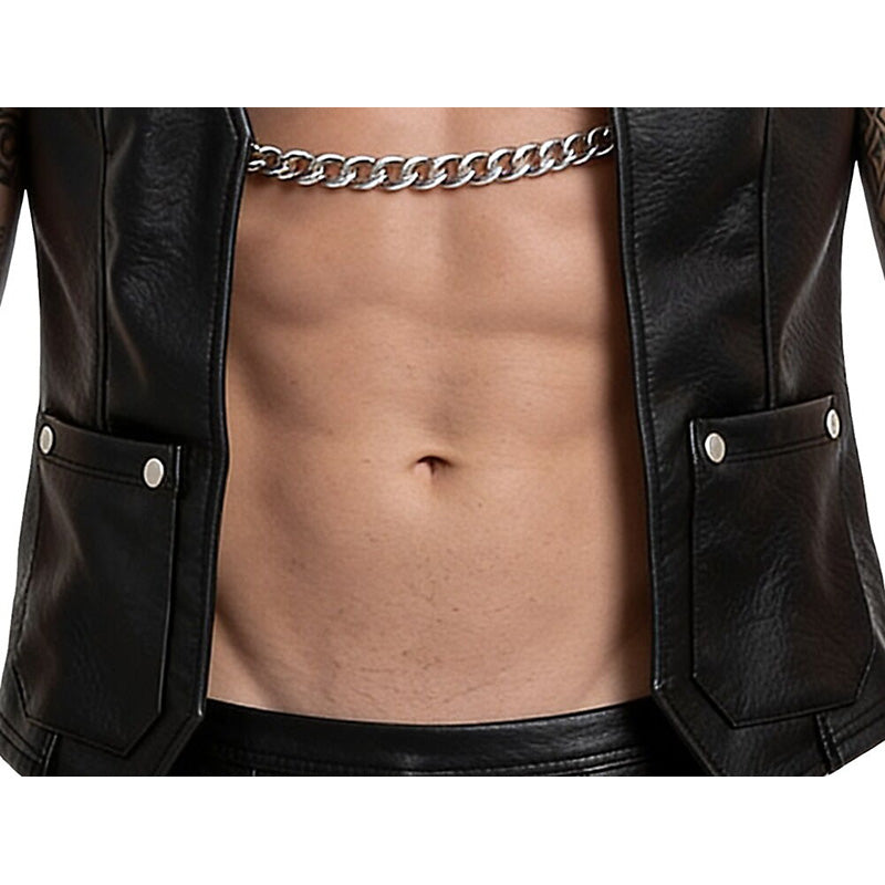 Colete Estilo Biker em Pele Sintética com Corrente Svenjoyment