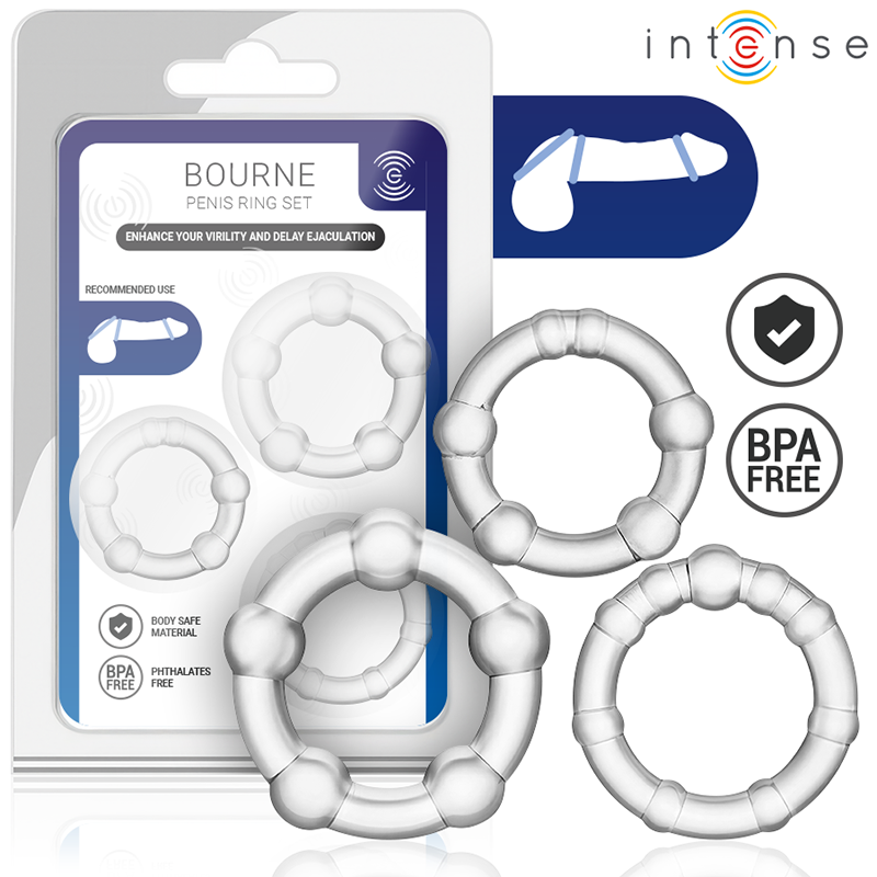 Conjunto de 3 Anéis Penianos INTENSE Bourne de Silicone