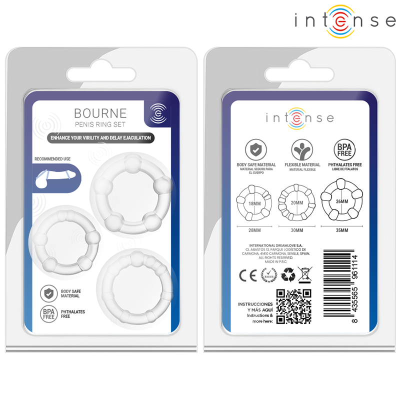 Conjunto de 3 Anéis Penianos INTENSE Bourne de Silicone