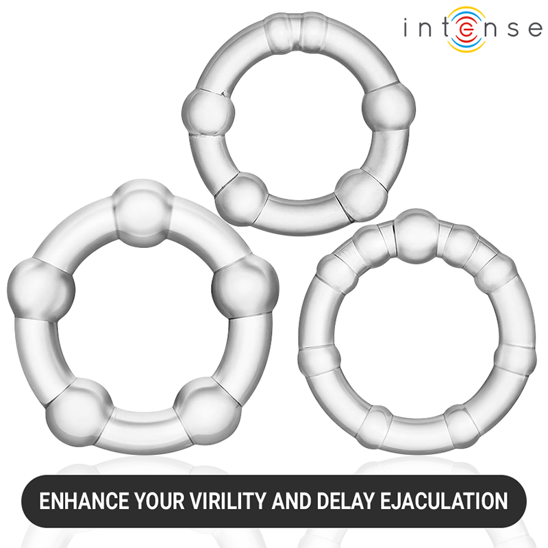 Conjunto de 3 Anéis Penianos INTENSE Bourne de Silicone