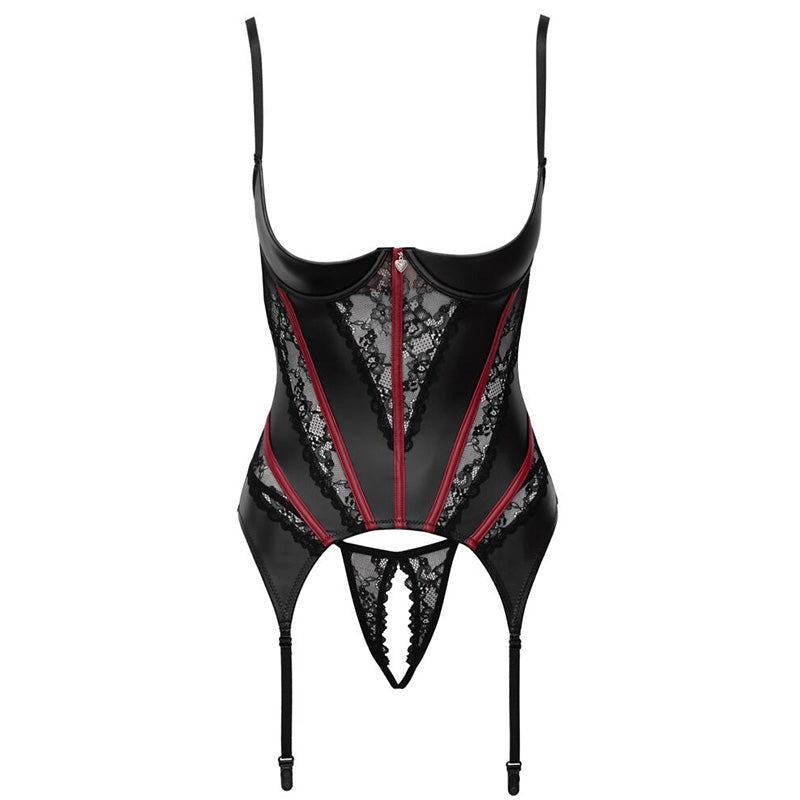 Conjunto Corsete Aberto Preto e Vermelho Cottelli | Lingerie Sexy
