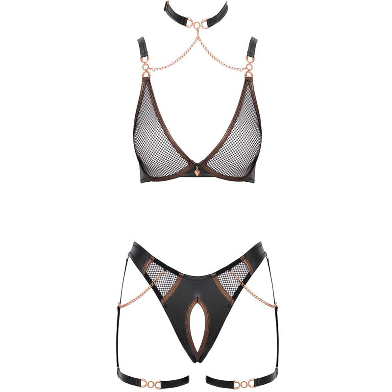 Conjunto de Lingerie em Rede com Choker e Ligas | Abierta Fina