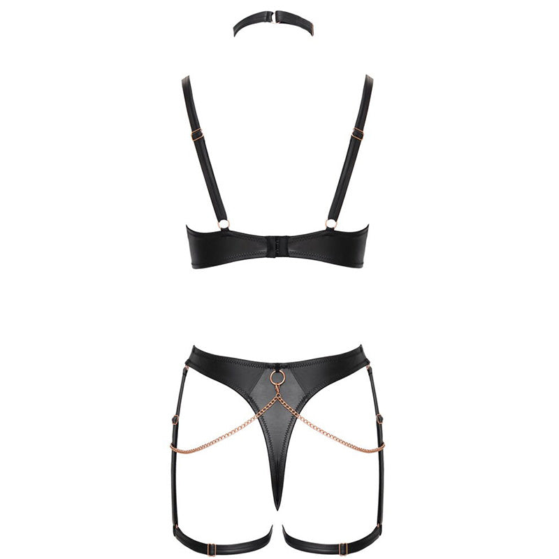 Conjunto de Lingerie em Rede com Choker e Ligas | Abierta Fina