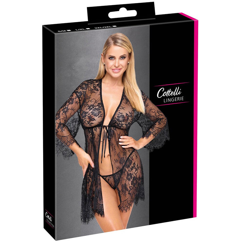 Cottelli Lingerie Kimono de Renda Transparente com Tanga