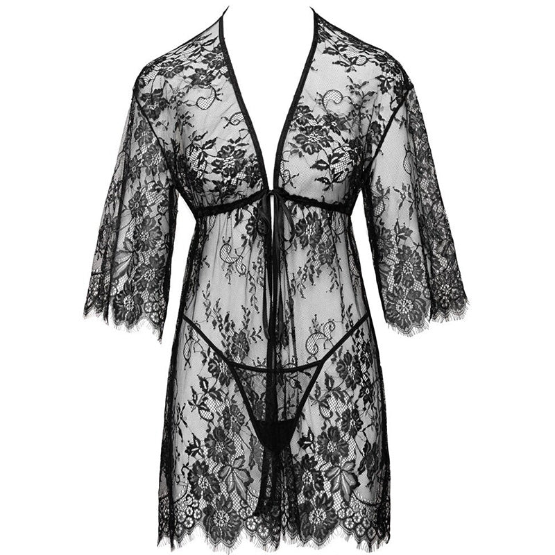 Cottelli Lingerie Kimono de Renda Transparente com Tanga