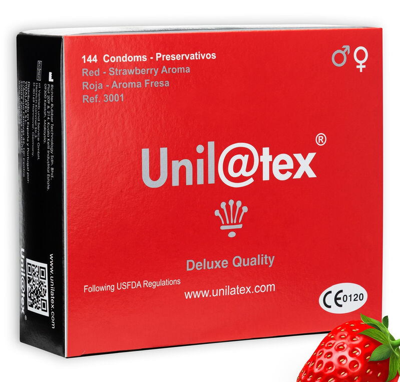 144 Preservativos Vermelhos Morango Unilatex