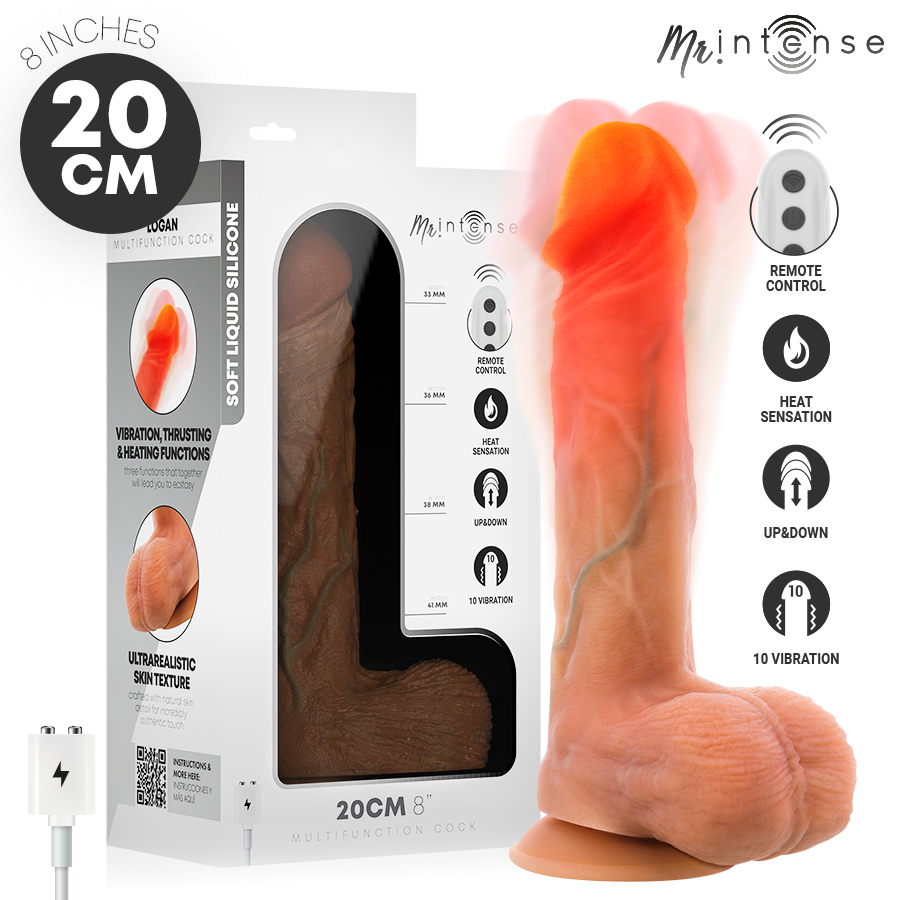 Vibrador Logan Mr Intense em Silicone com Aquecimento e Comando (20 cm)
