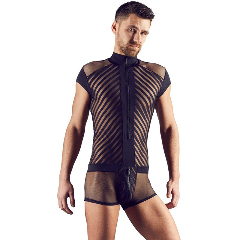 Playsuit Masculino com Fecho Frontal e Rede | Lingerie