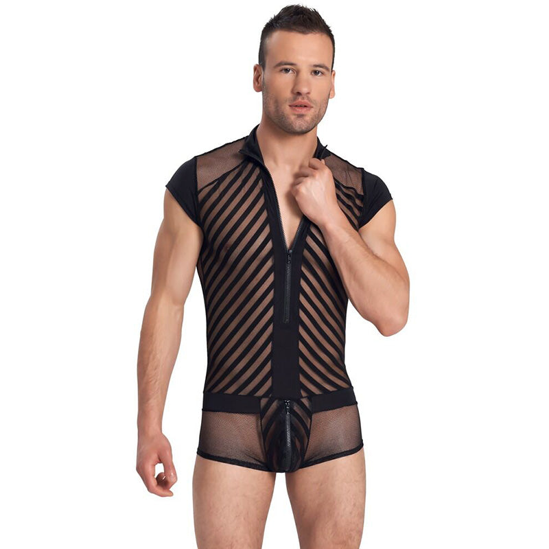 Playsuit Masculino com Fecho Frontal e Rede | Lingerie
