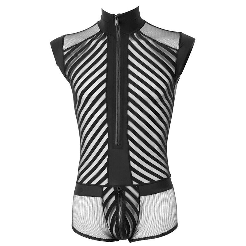 Playsuit Masculino com Fecho Frontal e Rede | Lingerie