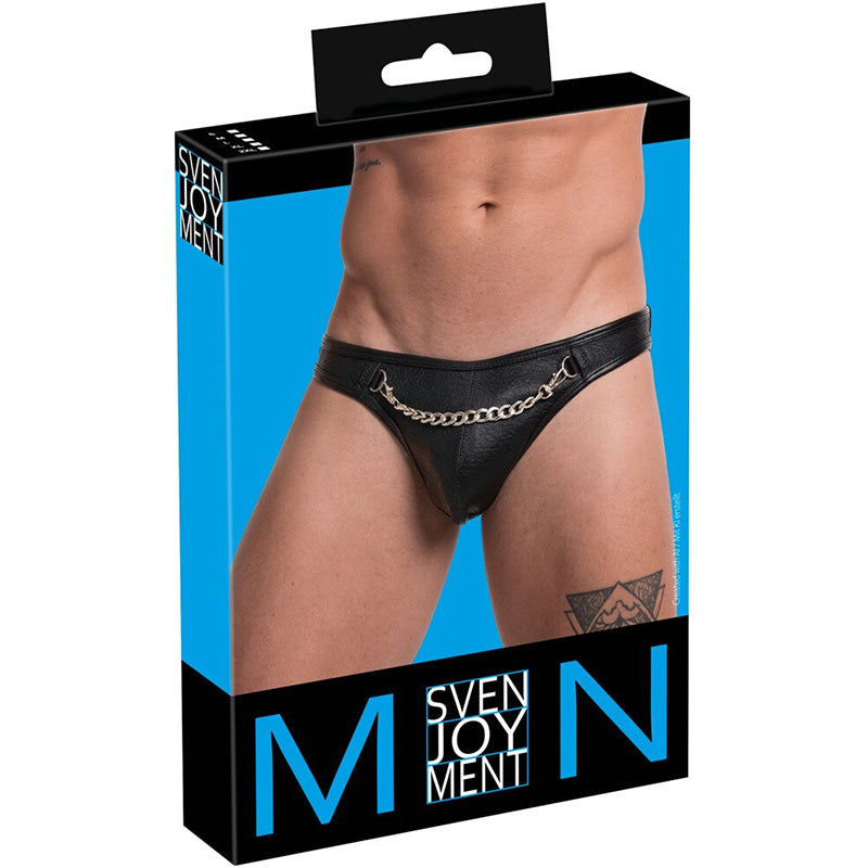 Svenjoyment Tanga de Imitação de Pele com Corrente