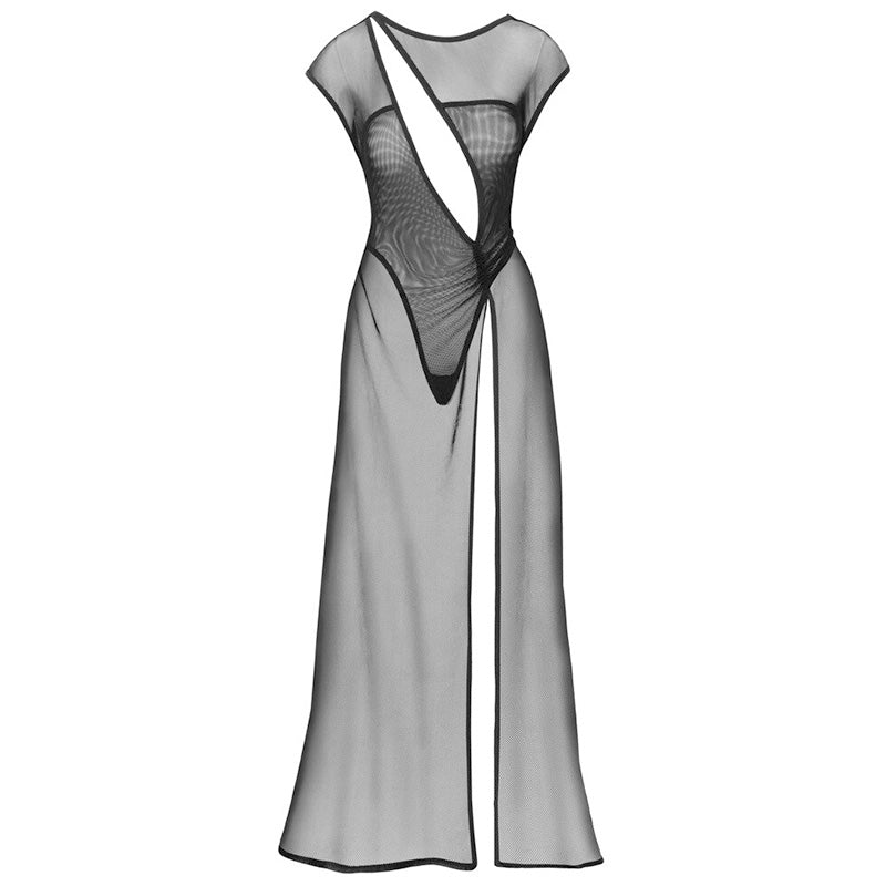 Vestido Transparente de Rede Preto Cottelli Party com Aberturas
