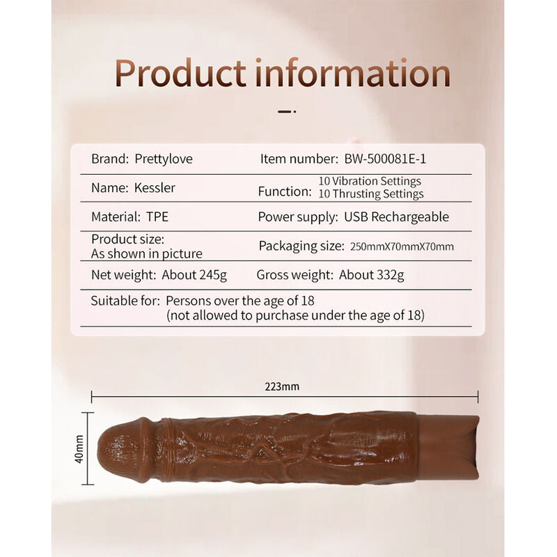 Vibrador Realista Castanho Pretty Love Kessler com Penetração